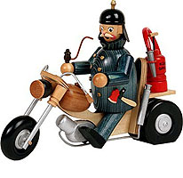 Räuchermann Feuerwehrmann mit Motorrad