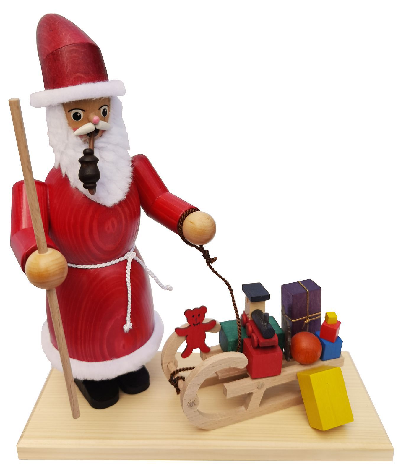 Räuchermann Weihnachtsmann mit Schlitten